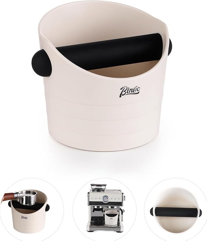 Bincoo Small Coffee Knock Box 4.5 Inch - Espresso Accessories for Coffee Grounds Container - Multifunctional, Suitable for Home & Bar.(White)