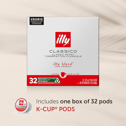 Illy Coffee K Cups - Pods For Keurig Machines – Classico Roast - Caramel, Orange Blossom & Jasmine - Mild, Flavorful & Balanced Flavor - No Preservatives – 32 Count