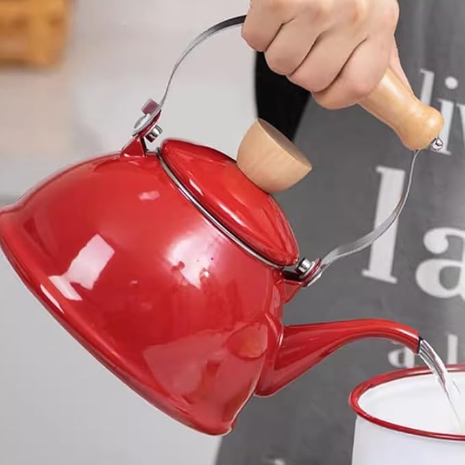 PRETYZOOM Thickened Enamel Kettle Stovetop Boiling Tea Kettle Stovetop Enamel Teakettle Teapot Whistling Coffee Pot 4L