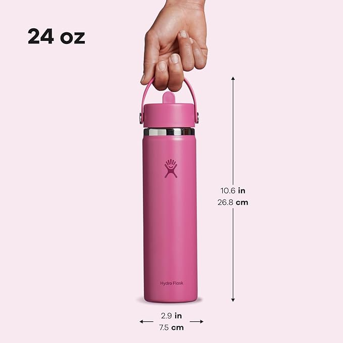 Hydro Flask Water Bottle - Insulated Stainless Steel - Wide Mouth Flex Straw Lid, Non Spill, Leakproof and Refillable in 24 Oz Reef Pink