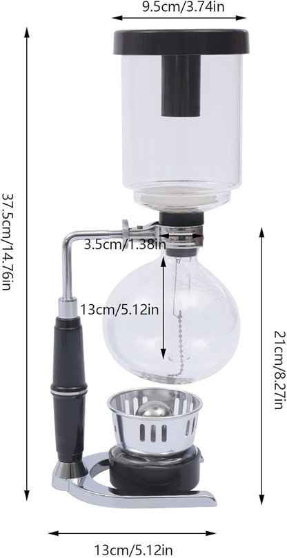 Vacuum Coffee Pot, 5 Cups(500ml), Siphon Syphon Coffee Maker, Borosilicate Glass, Stainless Steel, Black