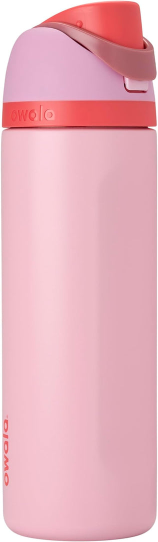 Owala FreeSip Insulated Stainless Steel Water Bottle with Straw for Sports and Travel, BPA-Free Sports Water Bottle, 24 oz, Pink, Angel Food Cake