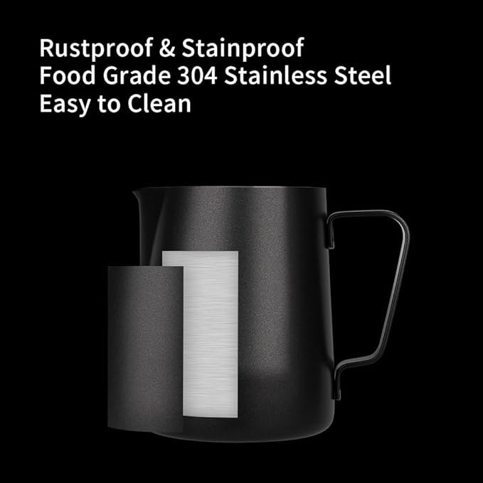 watchget Milk Frothing Pitcher 350ml/600ml/900ml/1500ml (12oz/20oz/32oz/52oz) - Stainless Steel Espresso Steaming Pitcher for Cappuccino, Latte Art, Milk Jug Coffee Frother Cup, Black
