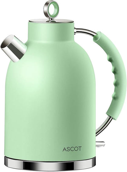 Electric Kettle ASCOT, Tea Kettle Hot Water Kettle Stainless Steel Kettle 1.5L 1500W Retro Tea Heater & Boiling Water, Auto Shut-Off and Boil-Dry Protection (Matte Green)