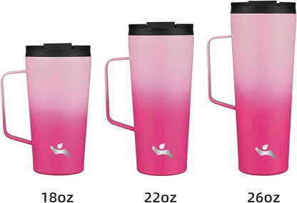 Insulated Tumbler with Handle and Straw, 26 OZ Travel Coffee Mug Stainless Steel Cup Metal Water Bottle,Cherry