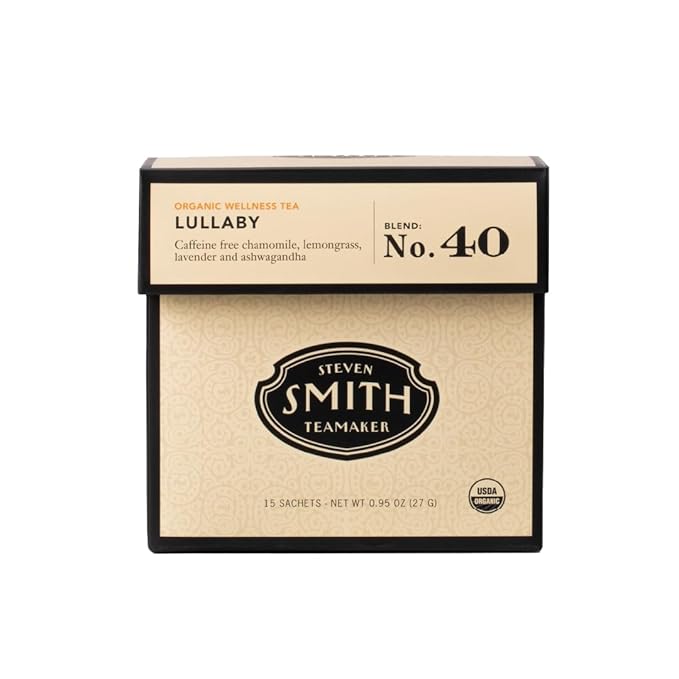 Steven Smith Teamaker Lullaby No. 40, Chamomile, Lemongrass, Lavender, Ashwagandha, Caffeine-Free, Organic Relaxing & Bedtime Wellness, Sugar-Free, Herbal Tea Bags, 15 Sachets, 0.95oz each