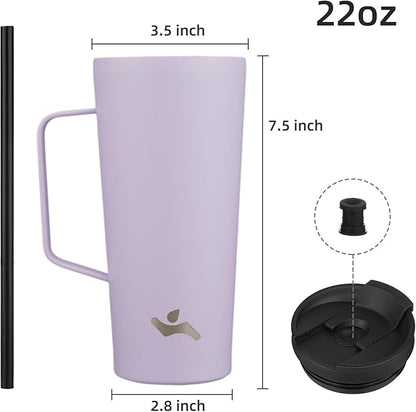 Insulated Tumbler with Handle and Straw, 22 OZ Travel Coffee Mug Stainless Steel Cup Metal Water Bottle,Taro