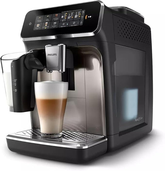 Philips 3300-Series Fully Automatic Espresso Machine - 6 Drinks, Modern Colour Touch Screen, LatteGo Milking System, SilentBrew, 100% Ceramic Grinder, AquaClean Filter. Black Chrome (EP3347/90) (Renewed)