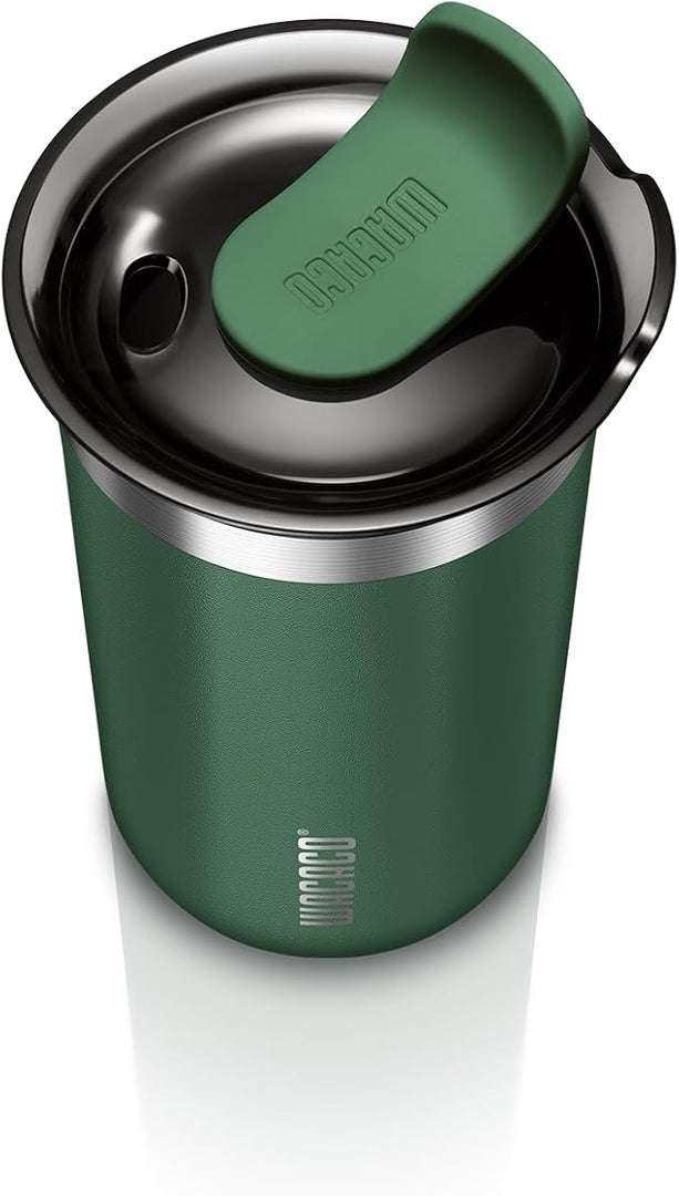 WACACO Octaroma Lungo Vacuum Insulated Coffee Mug, Double-wall Stainless Steel Travel Tumbler With Drinking Lid, 10 fl oz(300ml)， Pomona Green