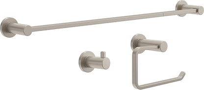 Franklin Brass Kildare 3-Piece Bathroom Set Satin Nickel 18" + 6" Towel Rack, Toilet Paper Holder/Hand Towel Holder, Hook | 3-Piece Bath Hardware Accessories Set KLD63-SN