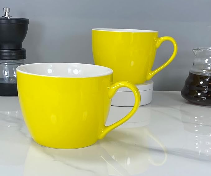 MECOWON 30 OZ Porcelain Coffee Mugs, Set of 2 Large Mugs for Soup, Cereal and Salad (Yellow)