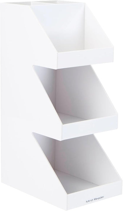 Mind Reader Coffee Tea Utensil and Condiment Station, Countertop Organizer, Coffee Bar, Kitchen, 6"L x 9"W x 16"H, White