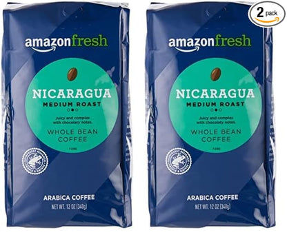 AmazonFresh Direct Trade Nicaragua Whole Bean Coffee, Medium Roast, 12 Ounce (Pack of 2)