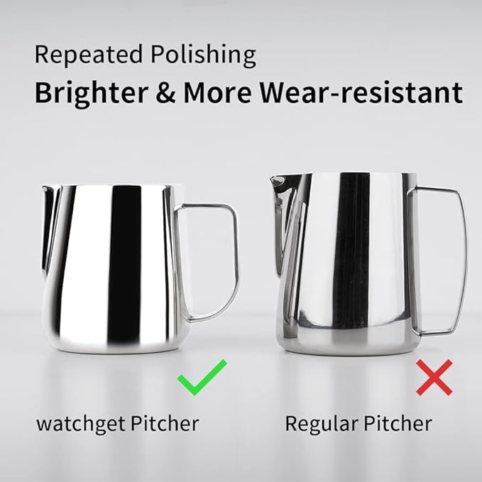 watchget Milk Frothing Pitcher 250ml/8oz Stainless Steel Espresso Steaming Pitcher Milk Coffee Cappuccino Latte Art Barista Steam Jug Espresso Frother Cup, Silver
