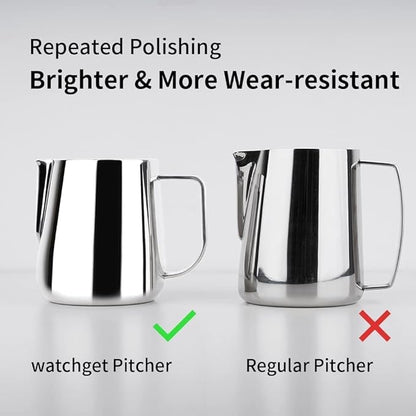 watchget Milk Frothing Pitcher 250ml/8oz Stainless Steel Espresso Steaming Pitcher Milk Coffee Cappuccino Latte Art Barista Steam Jug Espresso Frother Cup, Silver