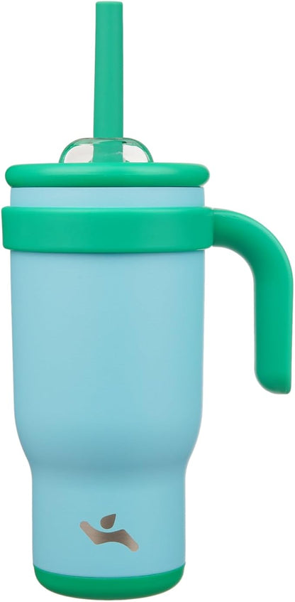 18 oz Tumbler with Side Handle, Insulated Water Bottle with Straw and 2 in 1 Lid, Stainless Steel Cup Travel Coffee Mug for Sports Office Gym,Ice Blue