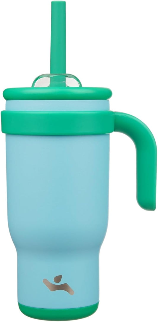 18 oz Tumbler with Side Handle, Insulated Water Bottle with Straw and 2 in 1 Lid, Stainless Steel Cup Travel Coffee Mug for Sports Office Gym,Ice Blue