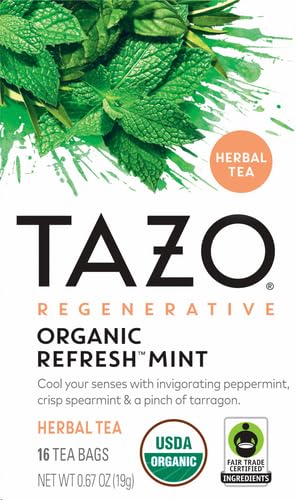 TAZO Organic Refresh Mint Herbal Tea Bags, Caffeine Free, 16 Total Tea Bags