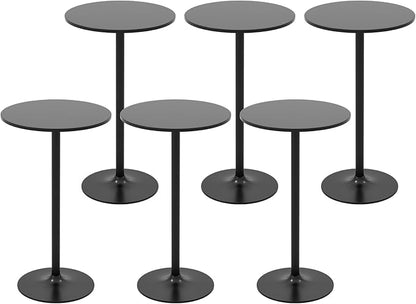 COSTWAY Round Bistro Table Set of 6, Height Adjustable Bar Height Cocktail Table, High Top Pub Table Snack Table with Heavy-Duty Metal Base for Home Bar, Dining Room, Restaurant, Black