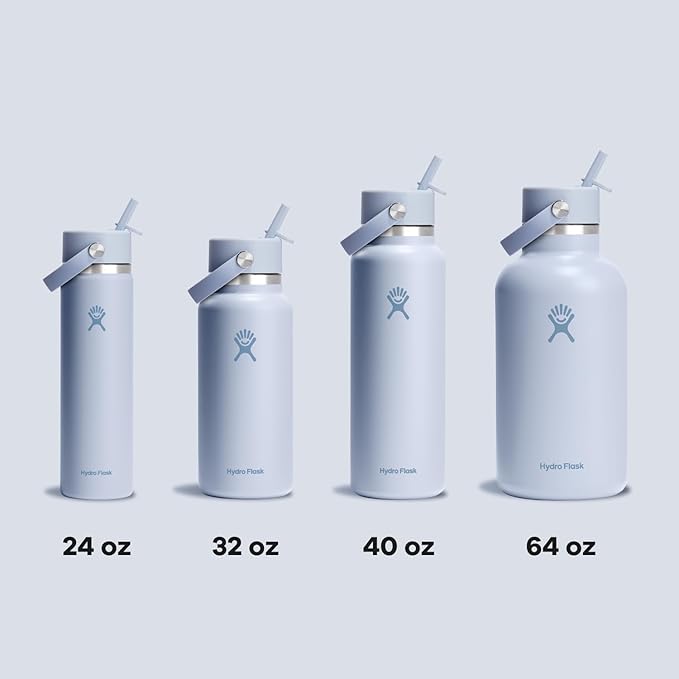 Hydro Flask Water Bottle - Insulated Stainless Steel - Wide Mouth Flex Straw Lid, Non Spill, Leakproof and Refillable in 40 Oz Surf Blue