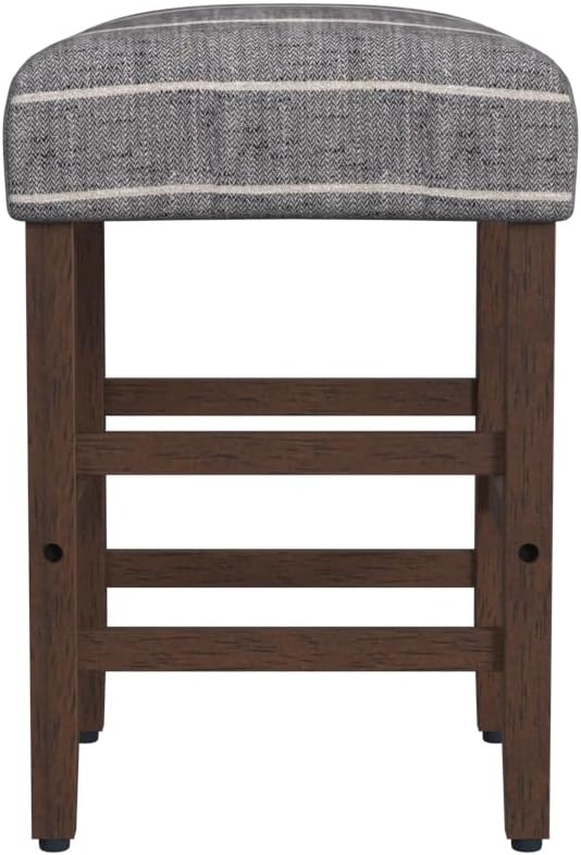 HomePop Home Decor Classic Open-Back Counter Height Barstool Square 24 Inch Bar Stools with Domed Cushion, Midnight Gray Woven Stripe