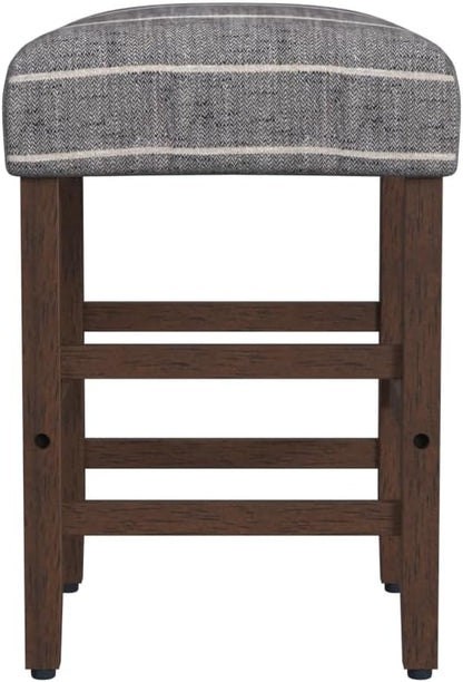 HomePop Home Decor Classic Open-Back Counter Height Barstool Square 24 Inch Bar Stools with Domed Cushion, Midnight Gray Woven Stripe