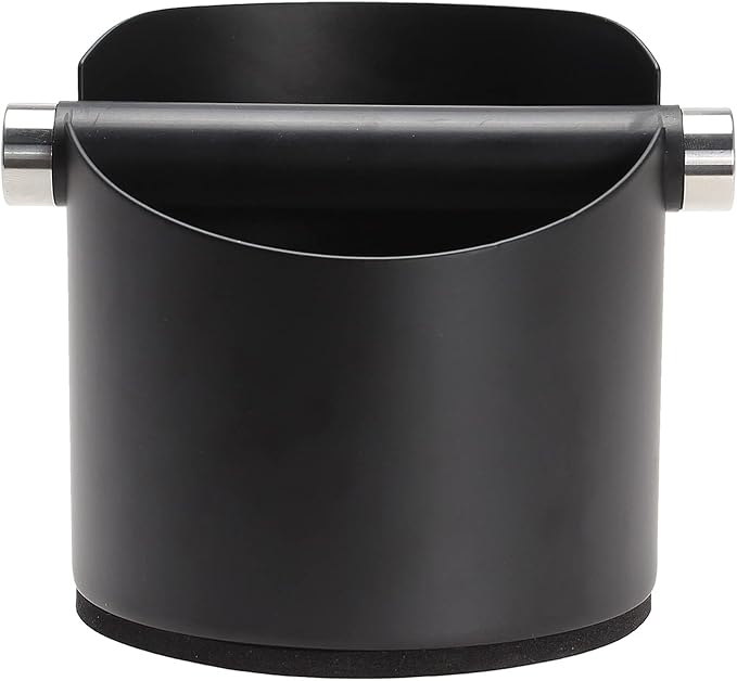 Espresso Knock Box, Stainless Steel Coffee Grounds Knock Box, With Removable Knock Bar and Non-Slip Rubber Base (Black)