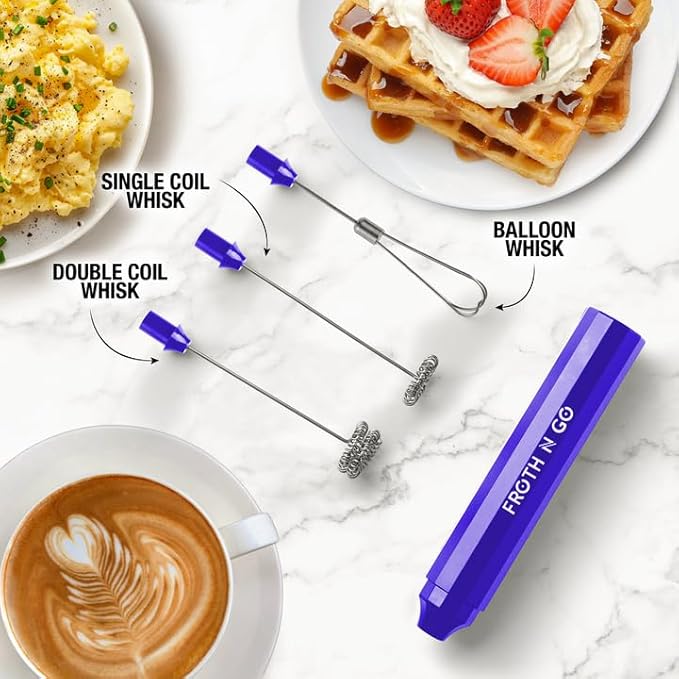 Zulay Kitchen FrothMate Powerful Milk Frother Portable & Compact Handheld Foam Maker Lattes, Cappuccinos (Royal Blue, Froth N Go)