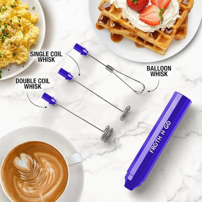 Zulay Kitchen FrothMate Powerful Milk Frother Portable & Compact Handheld Foam Maker Lattes, Cappuccinos (Royal Blue, Froth N Go)