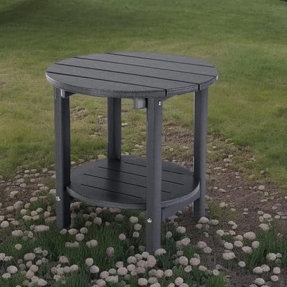 LZRS Round Adirondack Side Table Double End Table, Outdoor Side Tables for Patio, Backyard,Pool, Indoor Companion, Easy Maintenance & Weather Resistant(Grey)