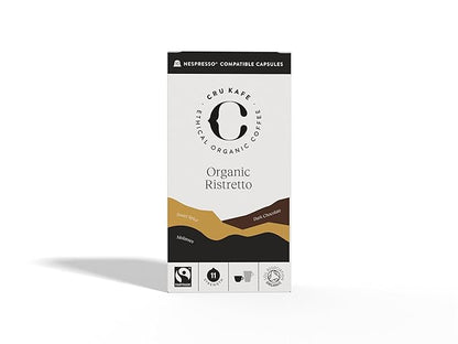 Cru Kafe Ristretto USDA Organic Espresso Coffee Capsules (50 Pods) Fairtrade Coffee Pods Compatible with Nespresso Original Line and Pixie Machines