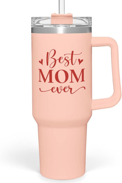 SANDJEST Mom Gifts Best Mom Ever Tumbler Stainless Steel 40oz with Handle Insulated Travel Cup - Mom Travel Coffee Mug, Mother's Day Christmas Birthday Gifts from Son Daughter
