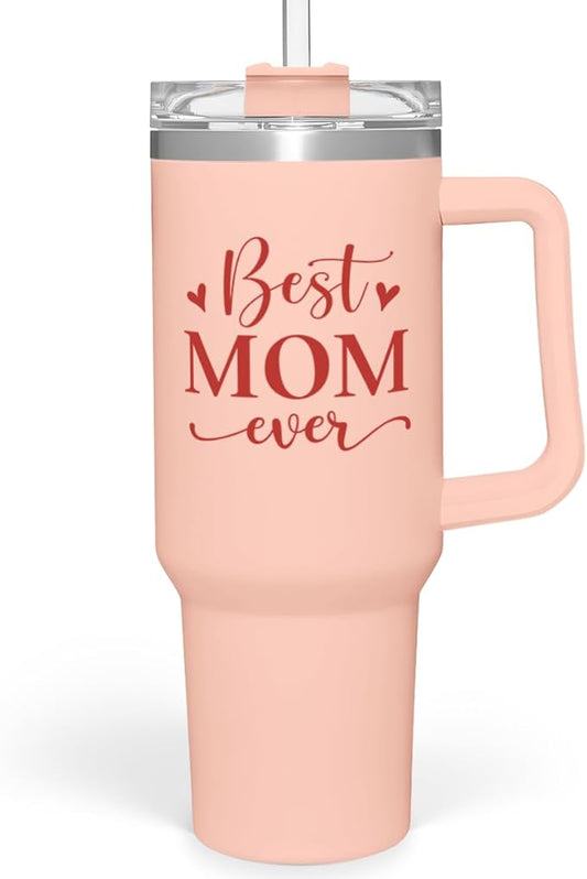 SANDJEST Mom Gifts Best Mom Ever Tumbler Stainless Steel 40oz with Handle Insulated Travel Cup - Mom Travel Coffee Mug, Mother's Day Christmas Birthday Gifts from Son Daughter