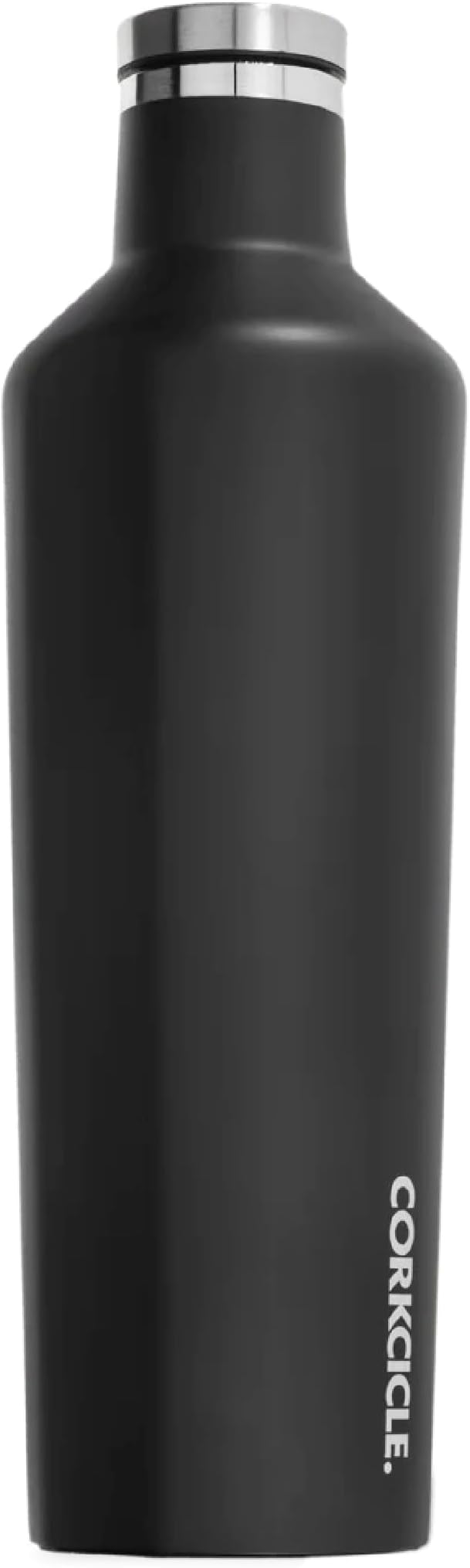 Corkcicle Insulated Water Bottle Thermos, Leakproof, Triple Insulated Stainless Steel, Easy Grip Flat Sides and Screw-on Cap, Cold for 25 Hours or Warm for 12 Hours, 25 oz, Black