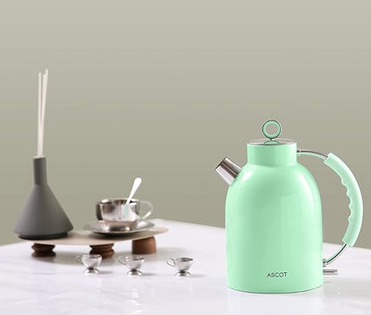 ASCOT Electric Kettle, Stainless Steel Electric Tea Kettle Gifts for Men/Women/Family 1.5L 1500W Retro Tea Heater & Hot Water Boiler, Auto Shut-Off and Boil-Dry Protection (Green)
