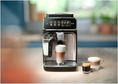 PHILIPS 3300 Series Fully Automatic Espresso Machine - LatteGo Milk System, 5 Coffee Varieties, Intuitive Touch Display, SilentBrew, 100% Ceramic Grinder, AquaClean Filter, Glossy Black (EP3341/50)