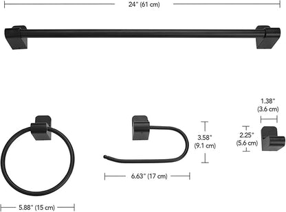 Globe Electric 52060 Tristan 5-Piece All-In-One Bathroom Set, Matte Black, 3-Light Vanity Light, Towel Bar, Toilet Paper Holder, Towel Ring, Robe Hook