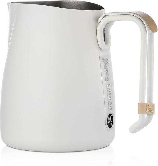 Bincoo Espresso Milk Frothing Pitcher Stainless Steel 20oz/600ML Coffee Milk Frother Cup-Milk Frothing Pitcher with Measurement Lines,Ergonomic Handle for Latte Art & Cappuccino(White)
