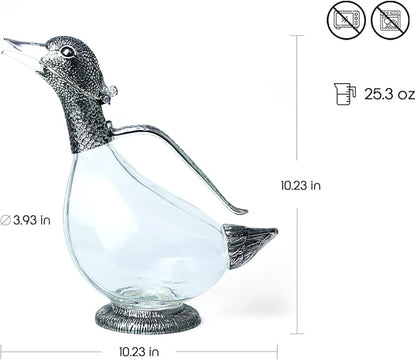 Regent Silverplated Duck Decanter 25.3 oz, 750ml Carafe, Wine Gift, Decanter for Wine, Men/Women's Good Gift on Special Day