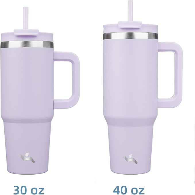 40 oz Tumbler with Handle and 2 Straws,2 in 1 Lid Insulated Water Bottle Stainless Steel Travel Coffee Mug,Wisteria