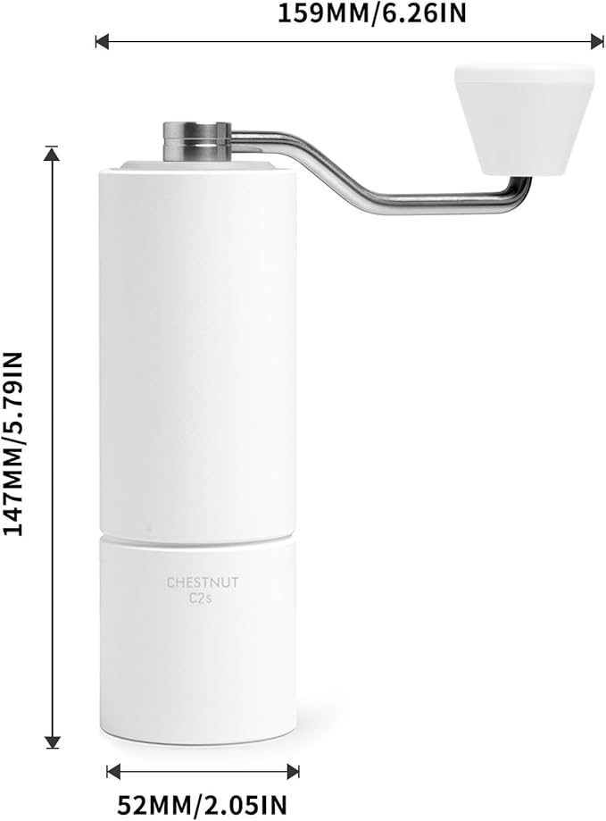 TIMEMORE Chestnut C2S Manual Coffee Grinder Capacity 25g with CNC Stainless Steel Conical Burr, Internal Adjustable Setting, Double Bearing Positioning, Hand Grinder (White)