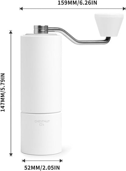 TIMEMORE Chestnut C2S Manual Coffee Grinder Capacity 25g with CNC Stainless Steel Conical Burr, Internal Adjustable Setting, Double Bearing Positioning, Hand Grinder (White)