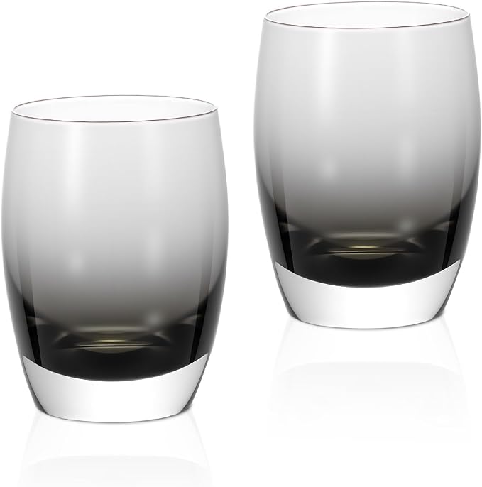 KAMMAK Smoky Gray Whiskey Glasses Set, 12.82 oz (380 ml) Old Fashioned Tumbler with Delicate Rim, Thick Heavy Bottom Glass & Seamless Design for Scotch, Bourbon, Cocktails