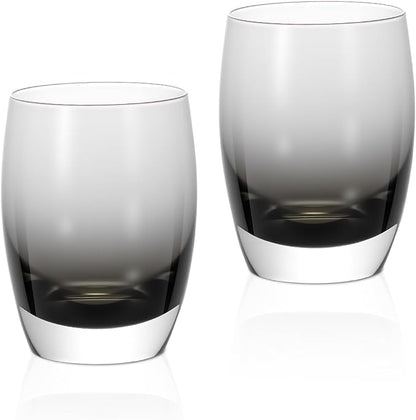 KAMMAK Smoky Gray Whiskey Glasses Set, 12.82 oz (380 ml) Old Fashioned Tumbler with Delicate Rim, Thick Heavy Bottom Glass & Seamless Design for Scotch, Bourbon, Cocktails