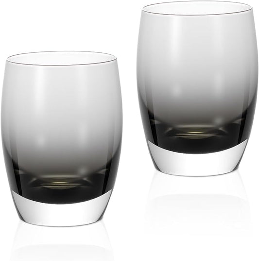 KAMMAK Smoky Gray Whiskey Glasses Set, 12.82 oz (380 ml) Old Fashioned Tumbler with Delicate Rim, Thick Heavy Bottom Glass & Seamless Design for Scotch, Bourbon, Cocktails