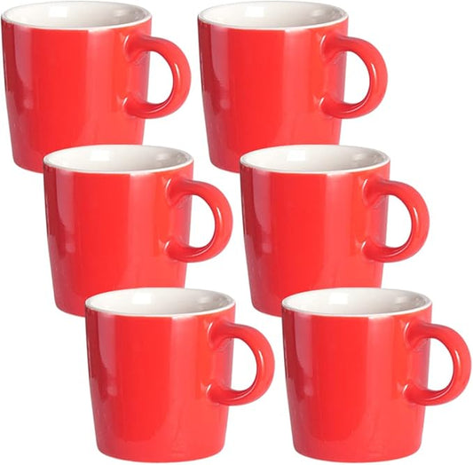 homEdge Mini Porcelain Espresso Cup, 4 Ounces / 120 ml Tiny Ceramic Coffee Mugs Demitasse for Espresso, Tea- Set of 6, Red