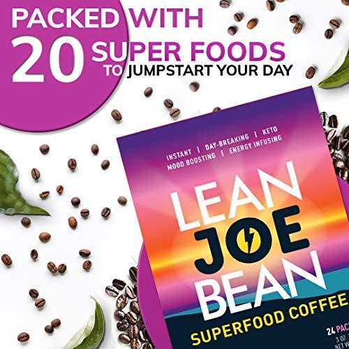 Lean Joe Bean Superfood Coffee | Organic Instant Keto Coffee with Mushrooms, MCT, Collagen, Turmeric, Probiotics & Folate | backed by Science (24 Count)