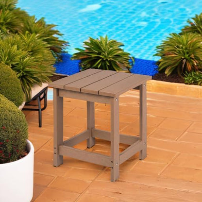 LZRS Adirondack Square Outdoor Side Table for Patio, Pool Composite Patio Table,HDPE End Tables for Backyard,Pool, Indoor Companion, Easy Maintenance & Weather Resistant(Teak)