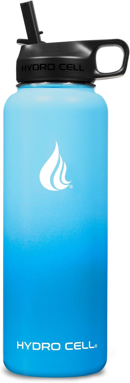 HYDRO CELL Stainless Steel Insulated Water Bottle with Straw - For Cold & Hot Drinks - Metal Vacuum Flask with Screw Cap and Modern Leakproof Sport Thermos for Adults (Sky/Blue 40oz)