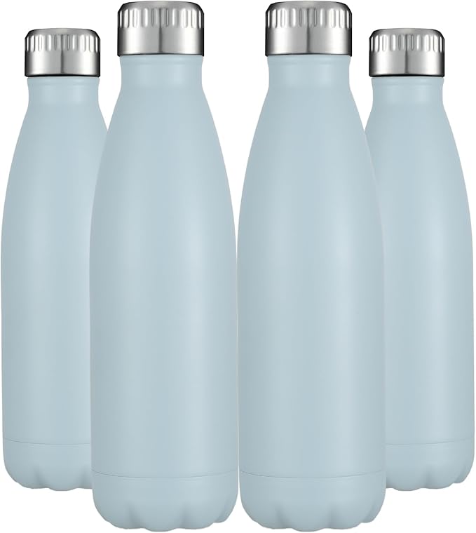 HASLE OUTFITTERS 17oz Stainless Steel Water Bottles Bulk, Vacuum Insulated Water Bottles Double Walled Reusable Metal Sports Water Bottles Keep Drinks Hot and Cold, Light Blue, 4Packs